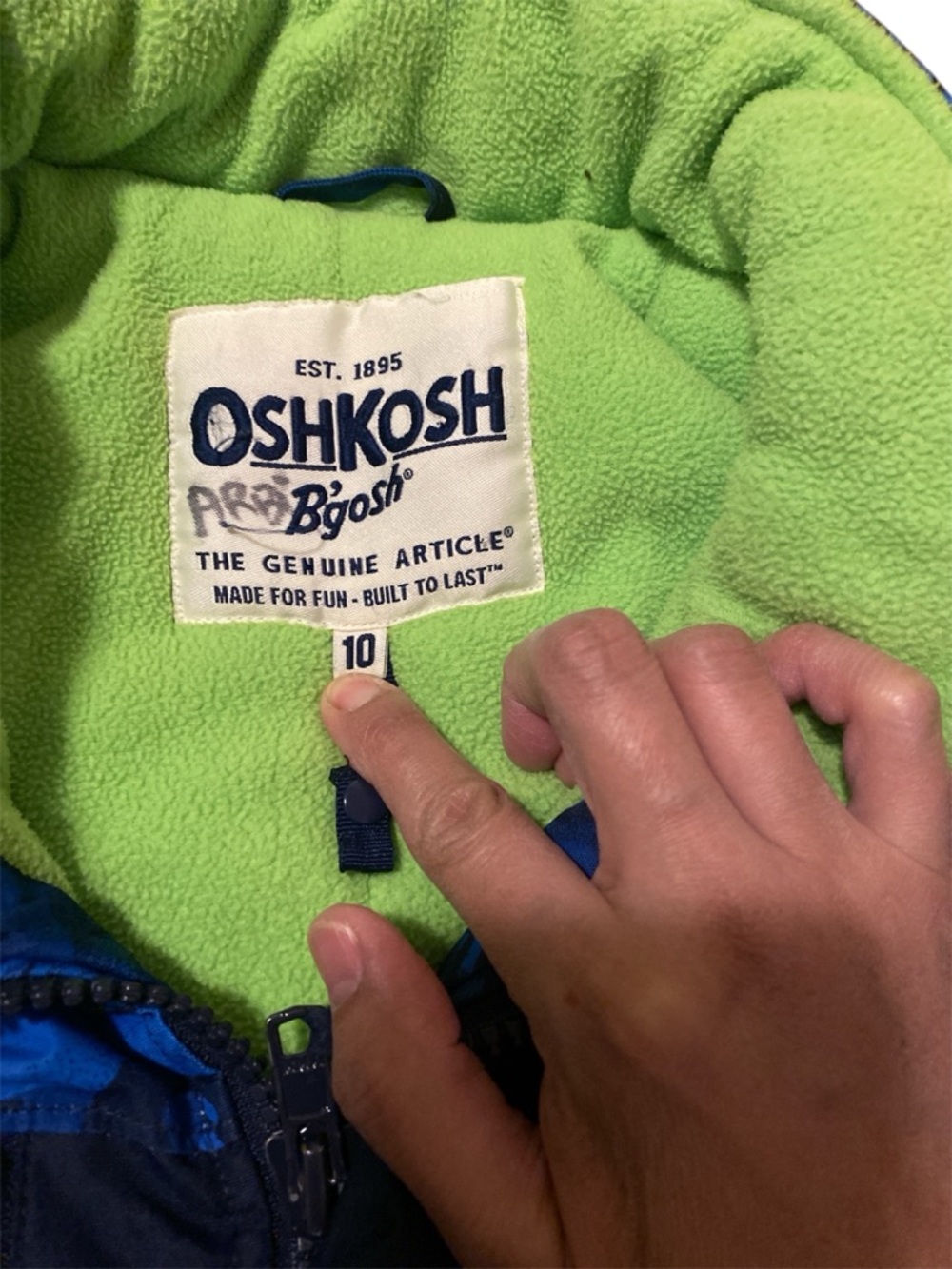 OshKosh B'gosh Navy and Bright Green Boys Puffer Jacket - Picture 2 of 4